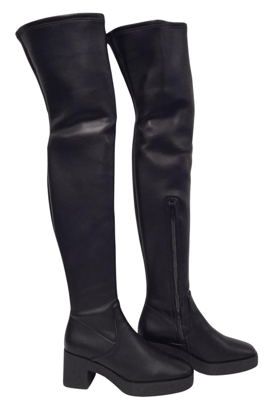 STAUD Ladies Black Faux Leather CY 65mm Thigh High Boots EU37 UK4 RRP455 NEW