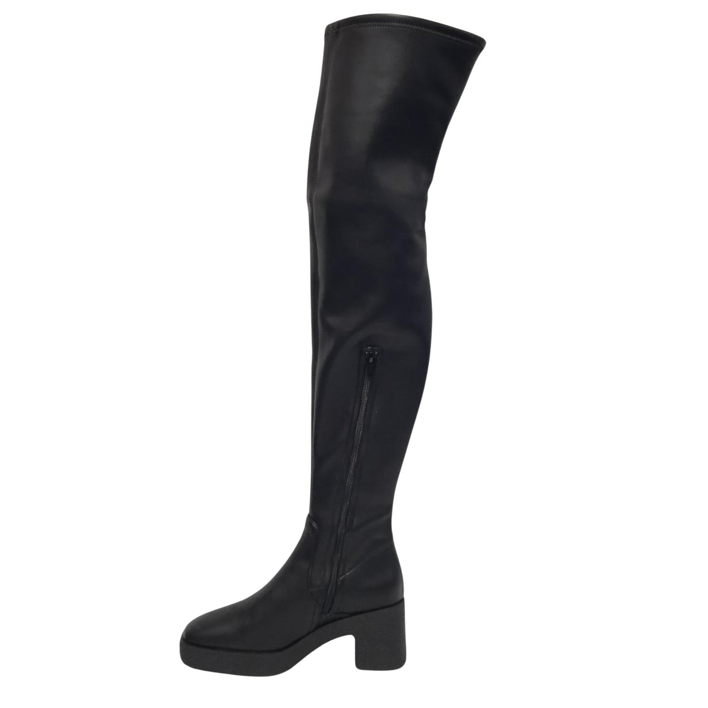 STAUD Ladies Black Faux Leather CY 65mm Thigh High Boots EU37 UK4 RRP455 NEW