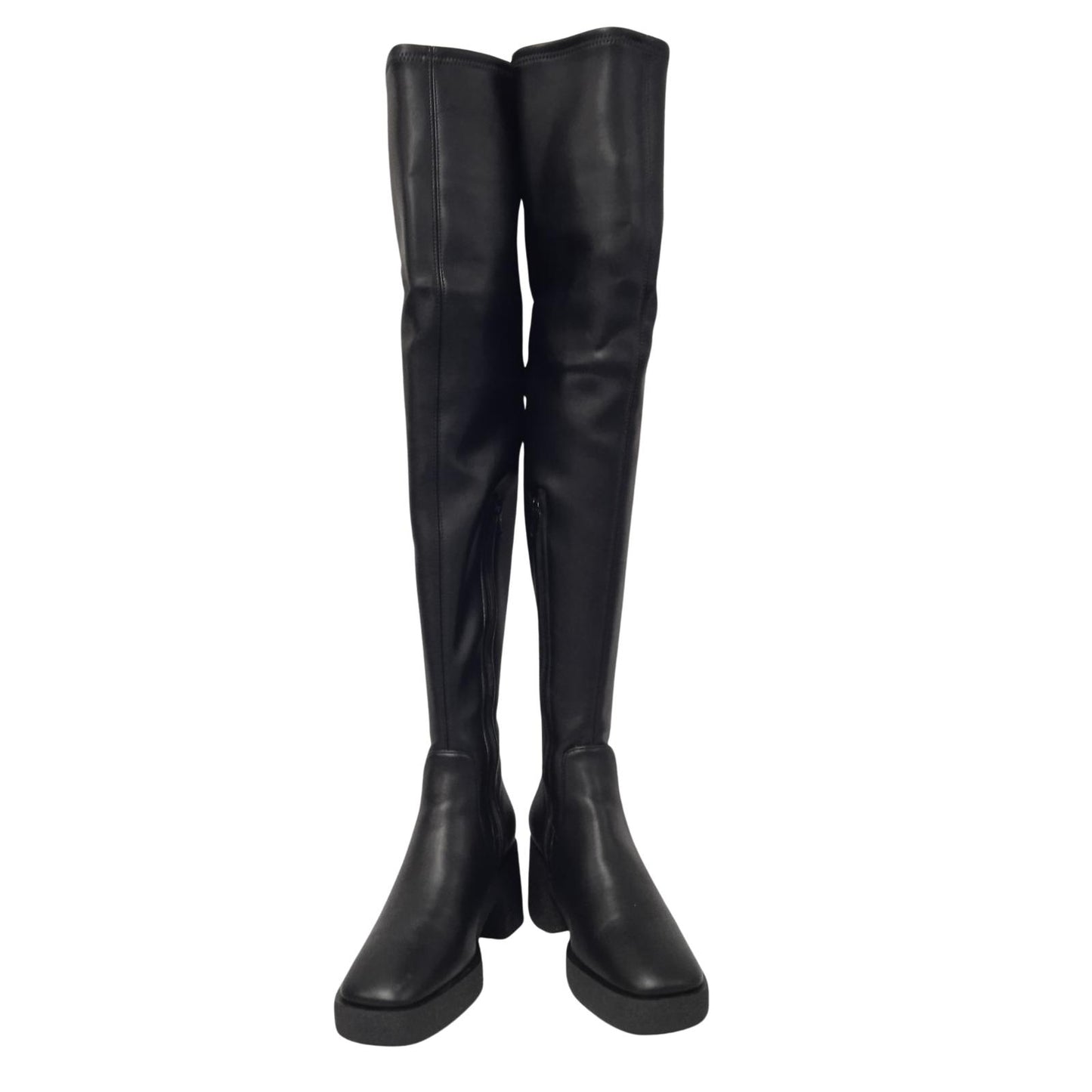 STAUD Ladies Black Faux Leather CY 65mm Thigh High Boots EU37 UK4 RRP455 NEW