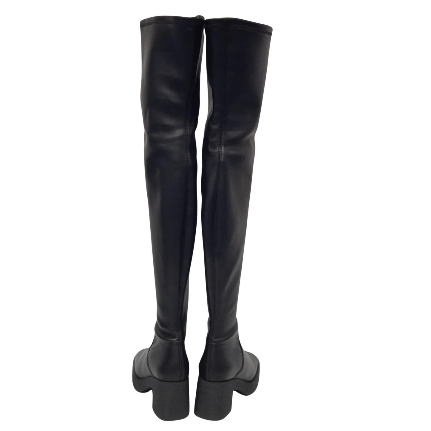 STAUD Ladies Black Faux Leather CY 65mm Thigh High Boots EU37 UK4 RRP455 NEW