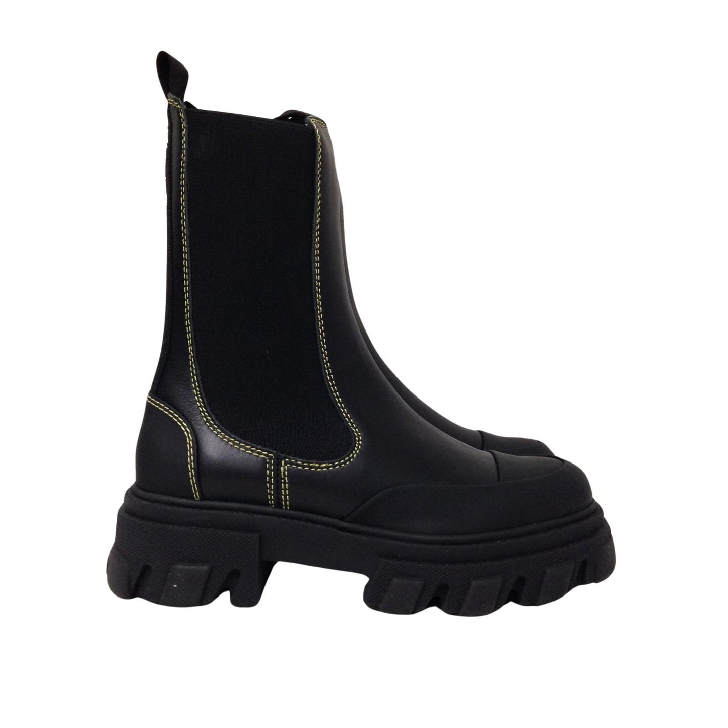 GANNI Leather Black Rubber Chunky Sole Ladies Chelsea Boot Shoe UK3 NEW RRP 335
