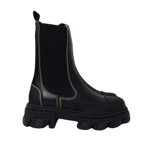 GANNI Leather Black Rubber Chunky Sole Ladies Chelsea Boot Shoe UK3 NEW RRP 335