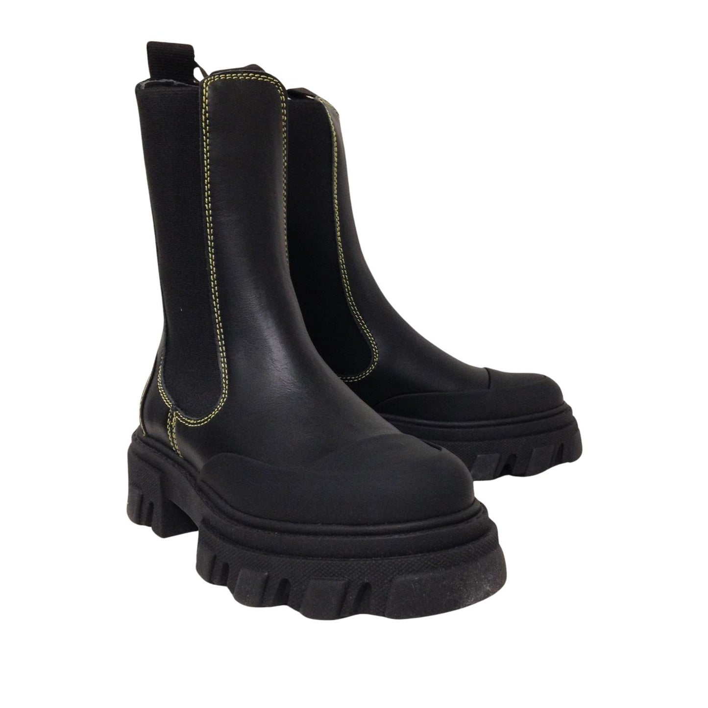 GANNI Leather Black Rubber Chunky Sole Ladies Chelsea Boot Shoe UK3 NEW RRP 335