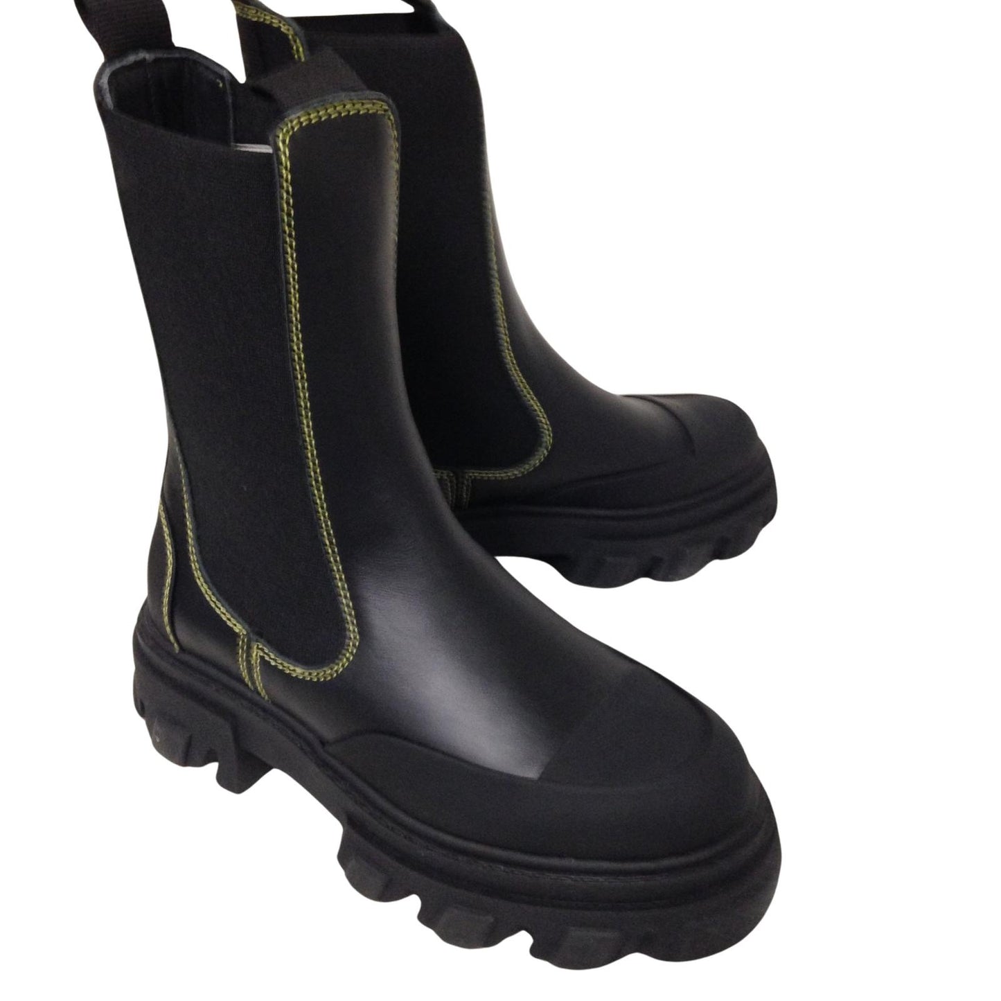 GANNI Leather Black Rubber Chunky Sole Ladies Chelsea Boot Shoe UK3 NEW RRP 335