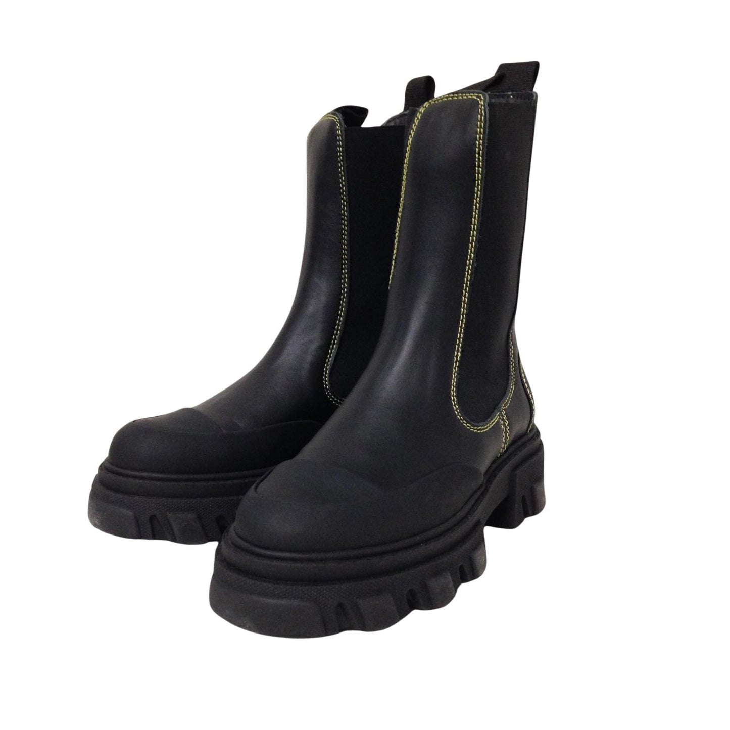 GANNI Leather Black Rubber Chunky Sole Ladies Chelsea Boot Shoe UK6 NEW RRP 335