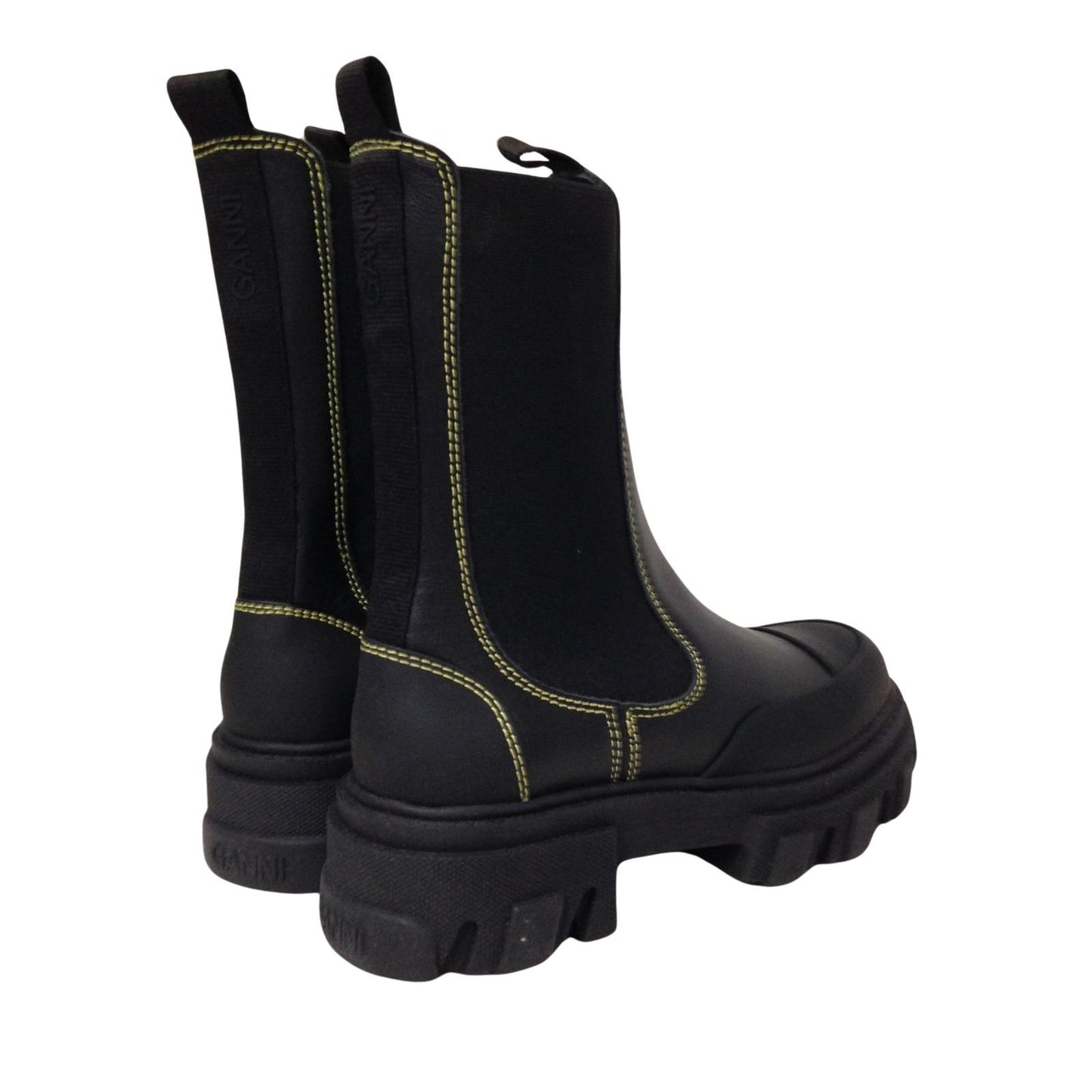 GANNI Leather Black Rubber Chunky Sole Ladies Chelsea Boot Shoe UK6 NEW RRP 335