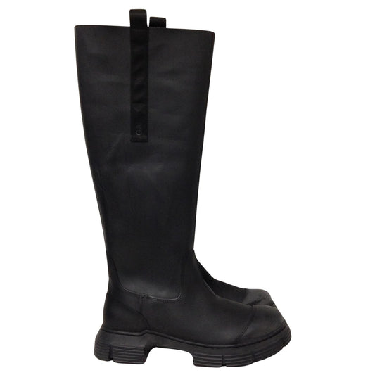GANNI Flat Round Toe Knee High Wellington Boot Slip On Ladies UK7 NEW RRP 445