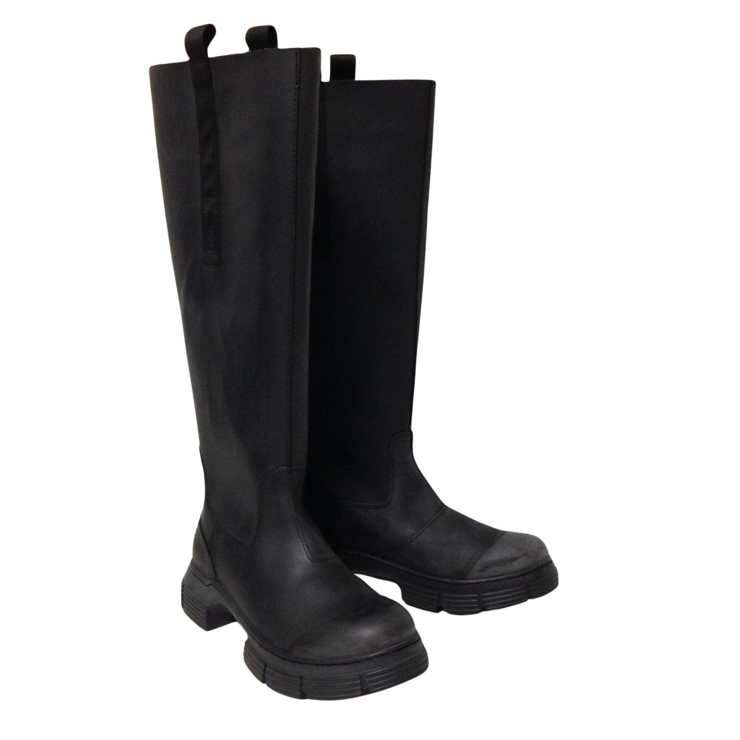 GANNI Flat Round Toe Knee High Wellington Boot Slip On Ladies UK7 NEW RRP 445