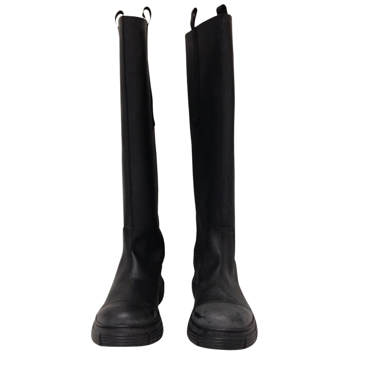 GANNI Flat Round Toe Knee High Wellington Boot Slip On Ladies UK7 NEW RRP 445