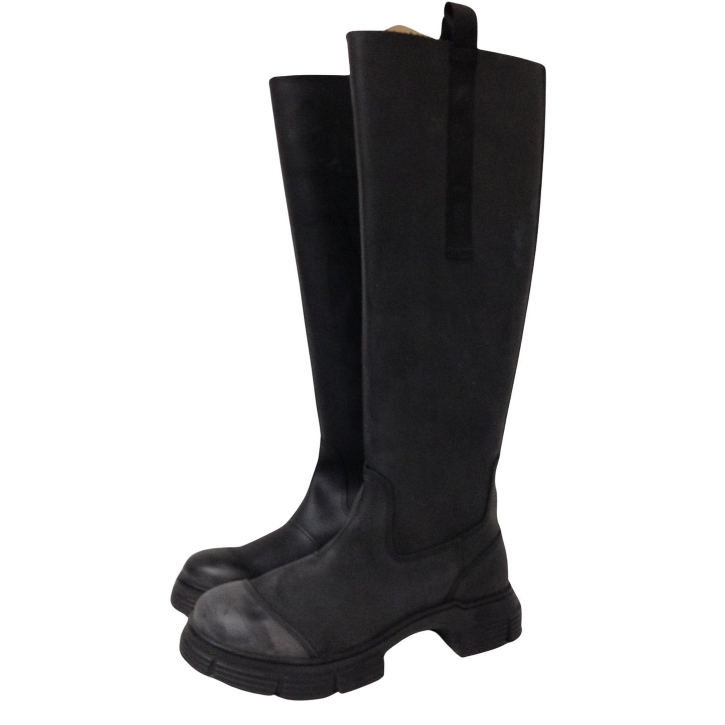 GANNI Flat Round Toe Knee High Wellington Boot Slip On Ladies UK7 NEW RRP 445