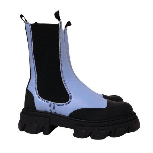 GANNI Flat Boot Ankle Chunky Chelsea Ladies Leather Blue Shoe UK5 NEW RRP 310