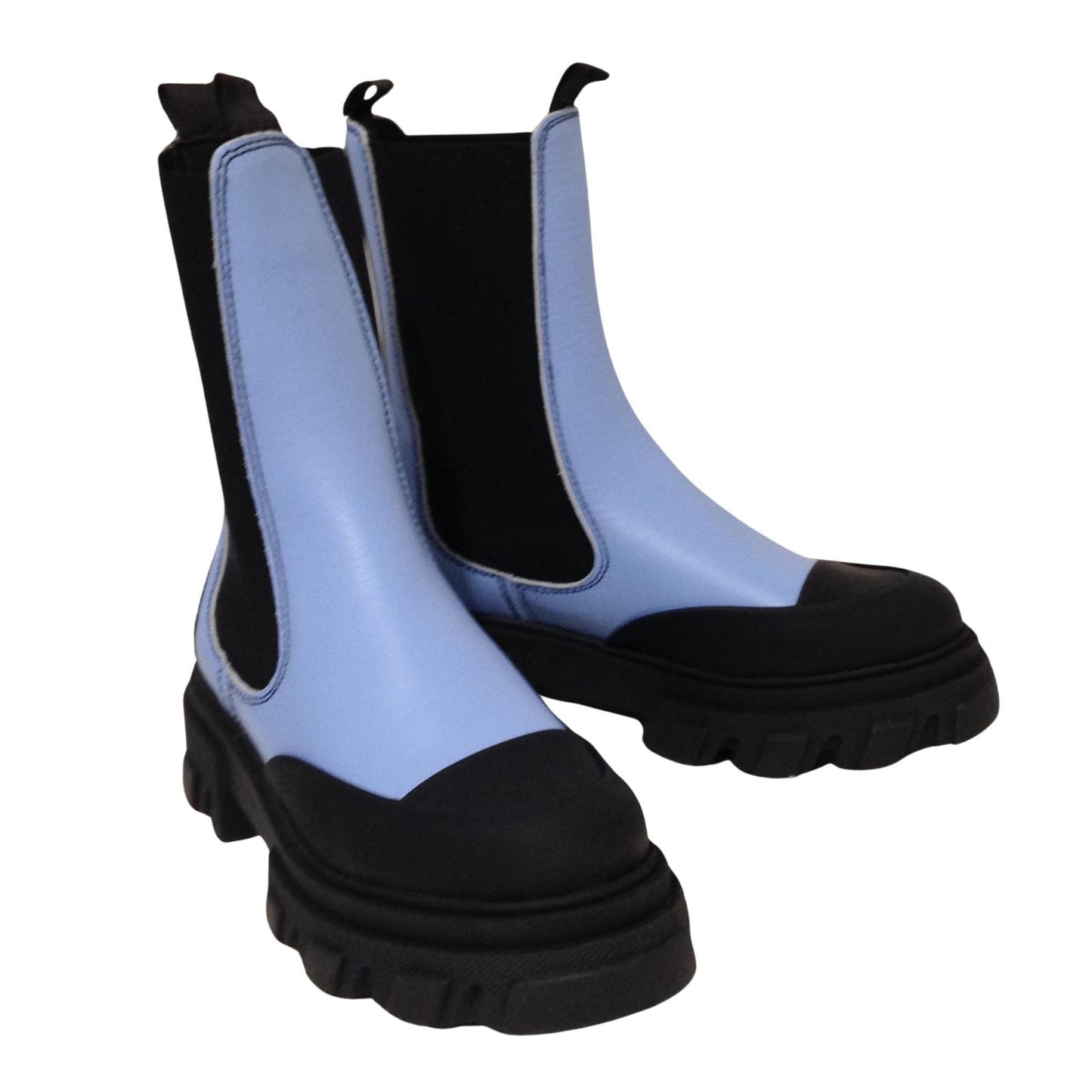 GANNI Flat Boot Ankle Chunky Chelsea Ladies Leather Blue Shoe UK5 NEW RRP 310