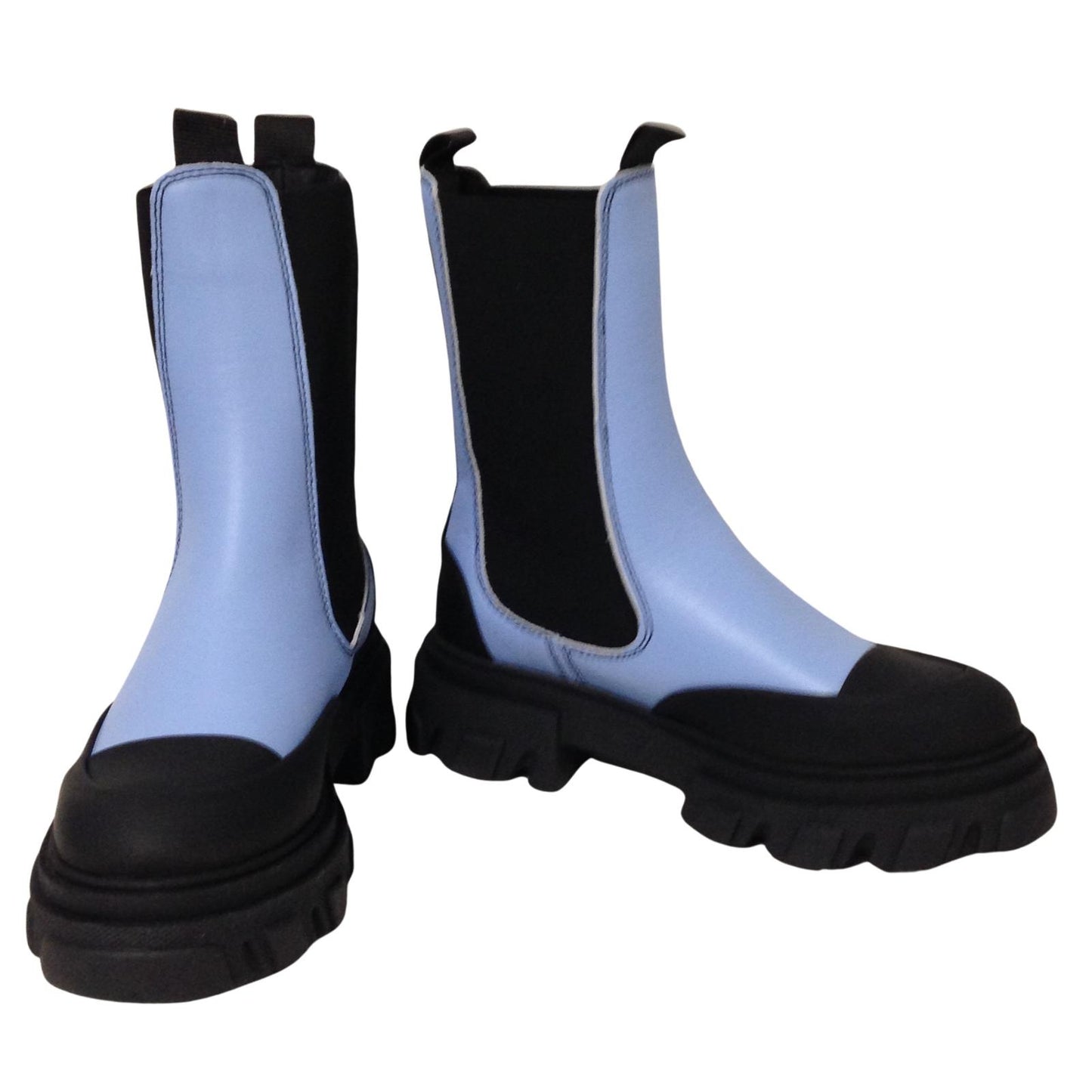 GANNI Flat Boot Ankle Chunky Chelsea Ladies Leather Blue Shoe UK5 NEW RRP 310