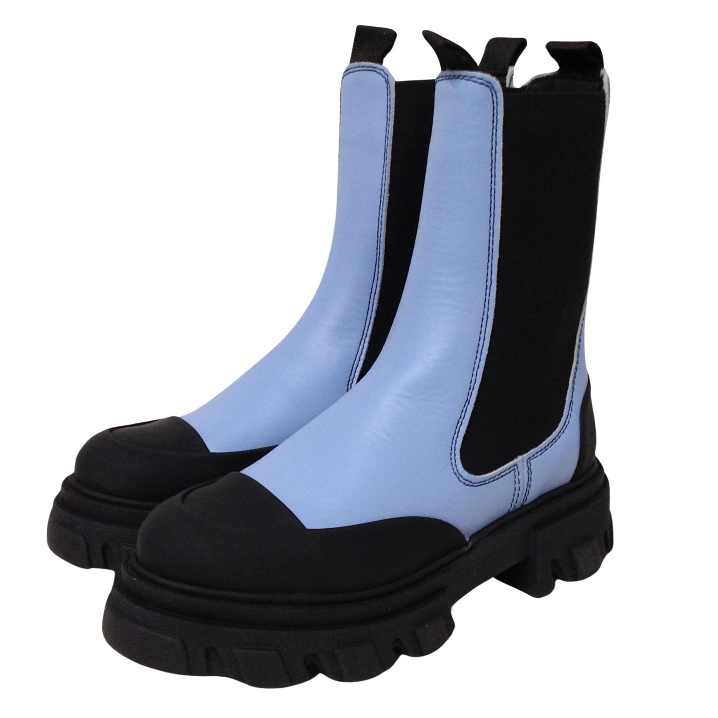 GANNI Flat Boot Ankle Chunky Chelsea Ladies Leather Blue Shoe UK5 NEW RRP 310