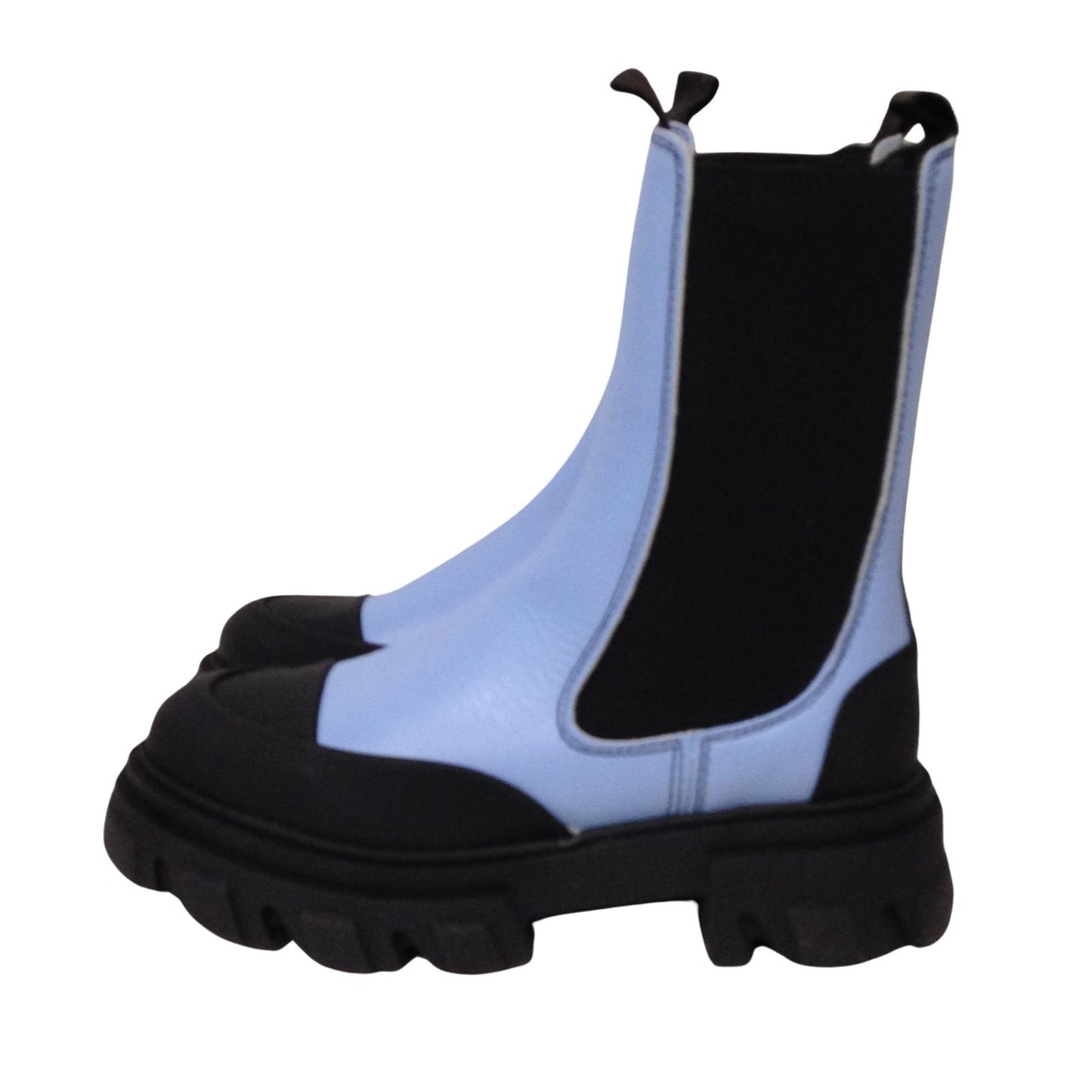 GANNI Flat Boot Ankle Chunky Chelsea Ladies Leather Blue Shoe UK5 NEW RRP 310