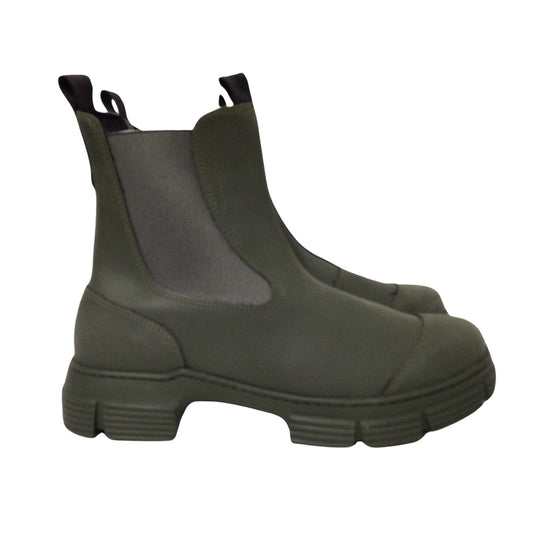 GANNI Flat Boot High Ankle Welly Recycled Green Rubber Ladies UK7 NEW RRP 150