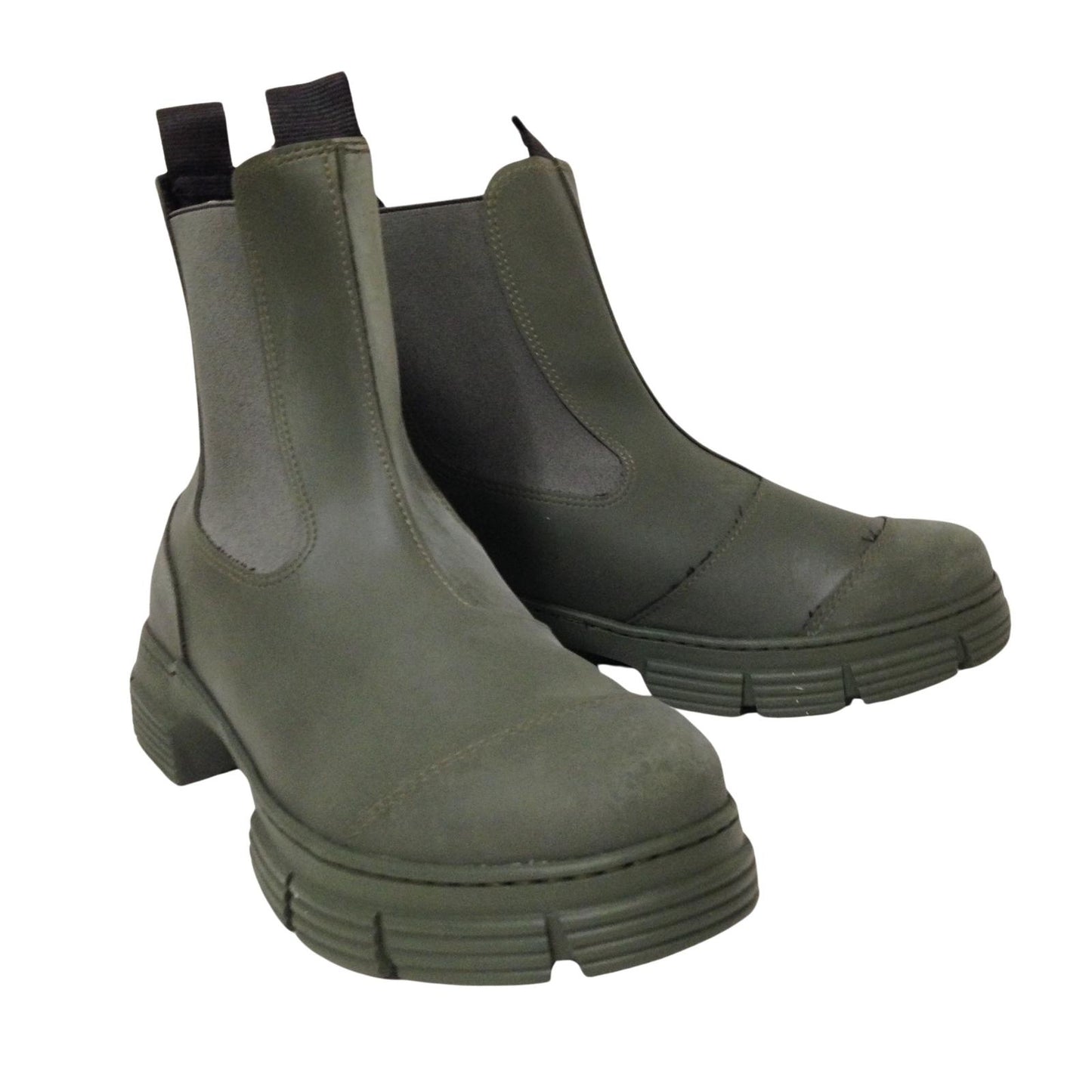 GANNI Flat Boot High Ankle Welly Recycled Green Rubber Ladies UK7 NEW RRP 150