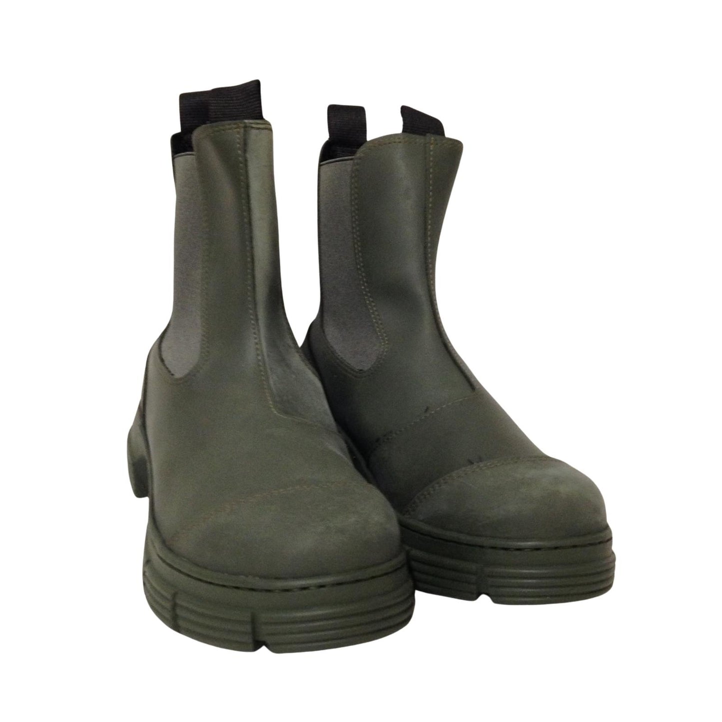 GANNI Flat Boot High Ankle Welly Recycled Green Rubber Ladies UK7 NEW RRP 150