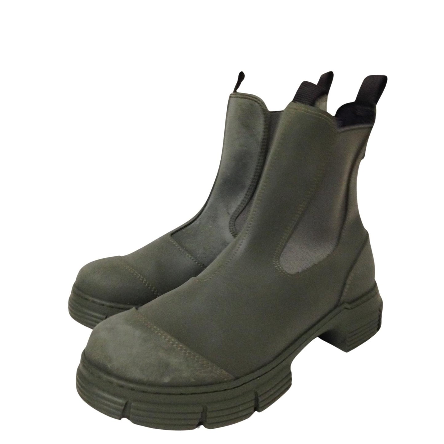 GANNI Flat Boot High Ankle Welly Recycled Green Rubber Ladies UK7 NEW RRP 150