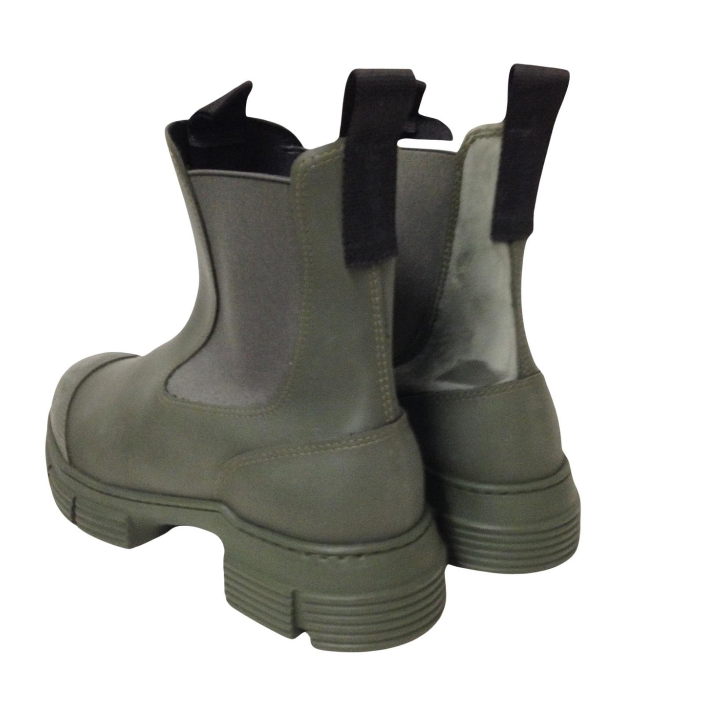 GANNI Flat Boot High Ankle Welly Recycled Green Rubber Ladies UK7 NEW RRP 150