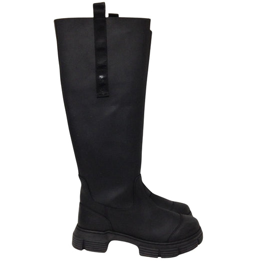 GANNI Recycled Rubber Round Toecap Black Slip On Wellington Boot UK6 NEW RRP 215