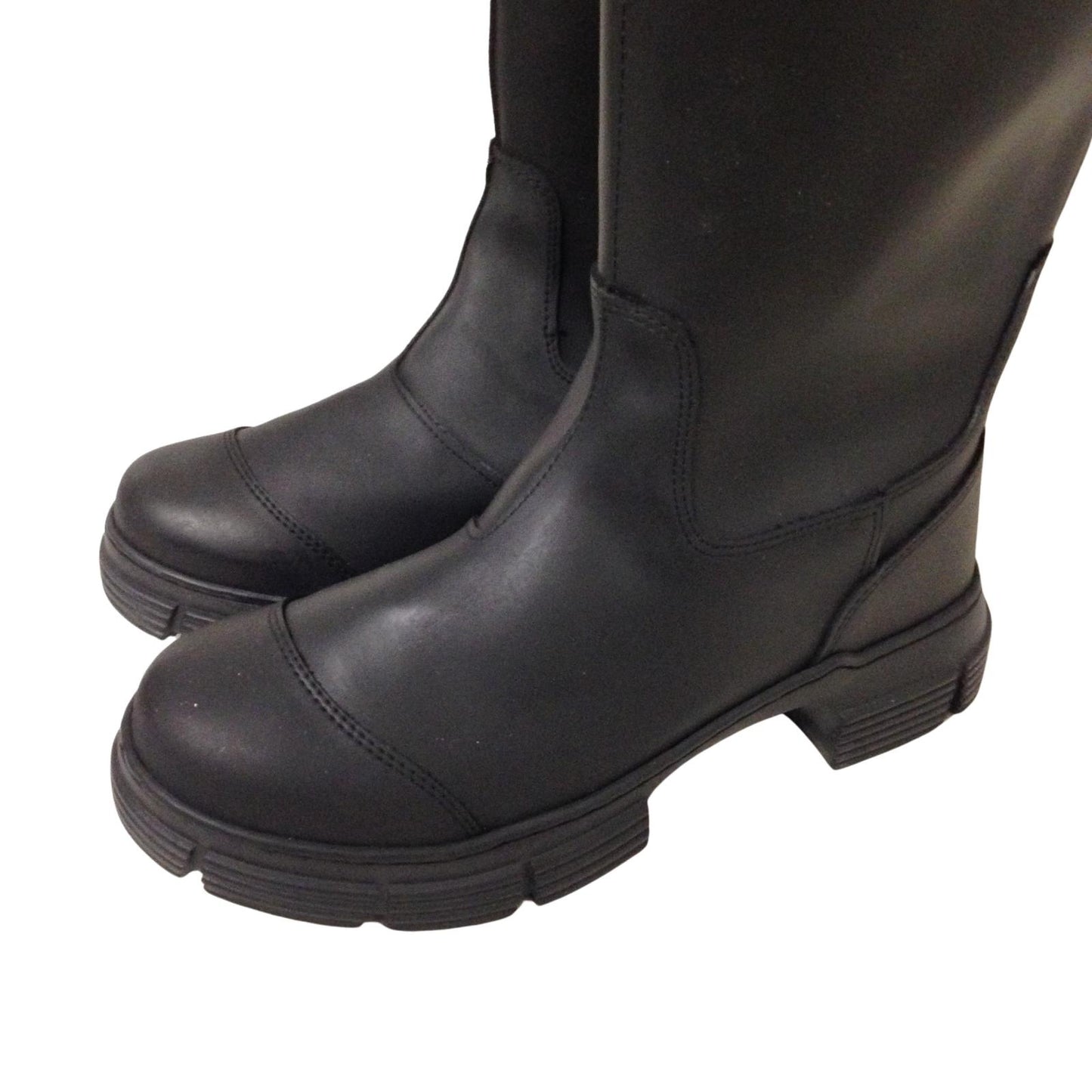 GANNI Recycled Rubber Round Toecap Black Slip On Wellington Boot UK6 NEW RRP 215