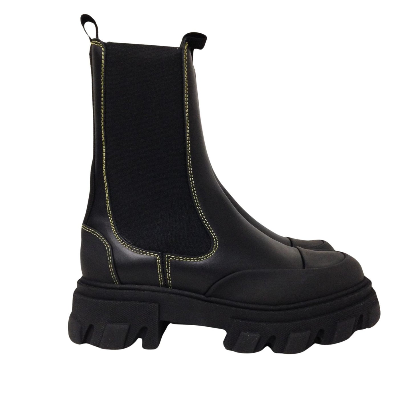GANNI Mid Chelsea Boot Leather Yellow Stitching Ladies Shoe UK4 NEW RRP 355