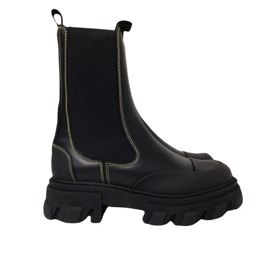 GANNI Mid Chelsea Boot Leather Yellow Stitching Ladies Shoe UK4 NEW RRP 355