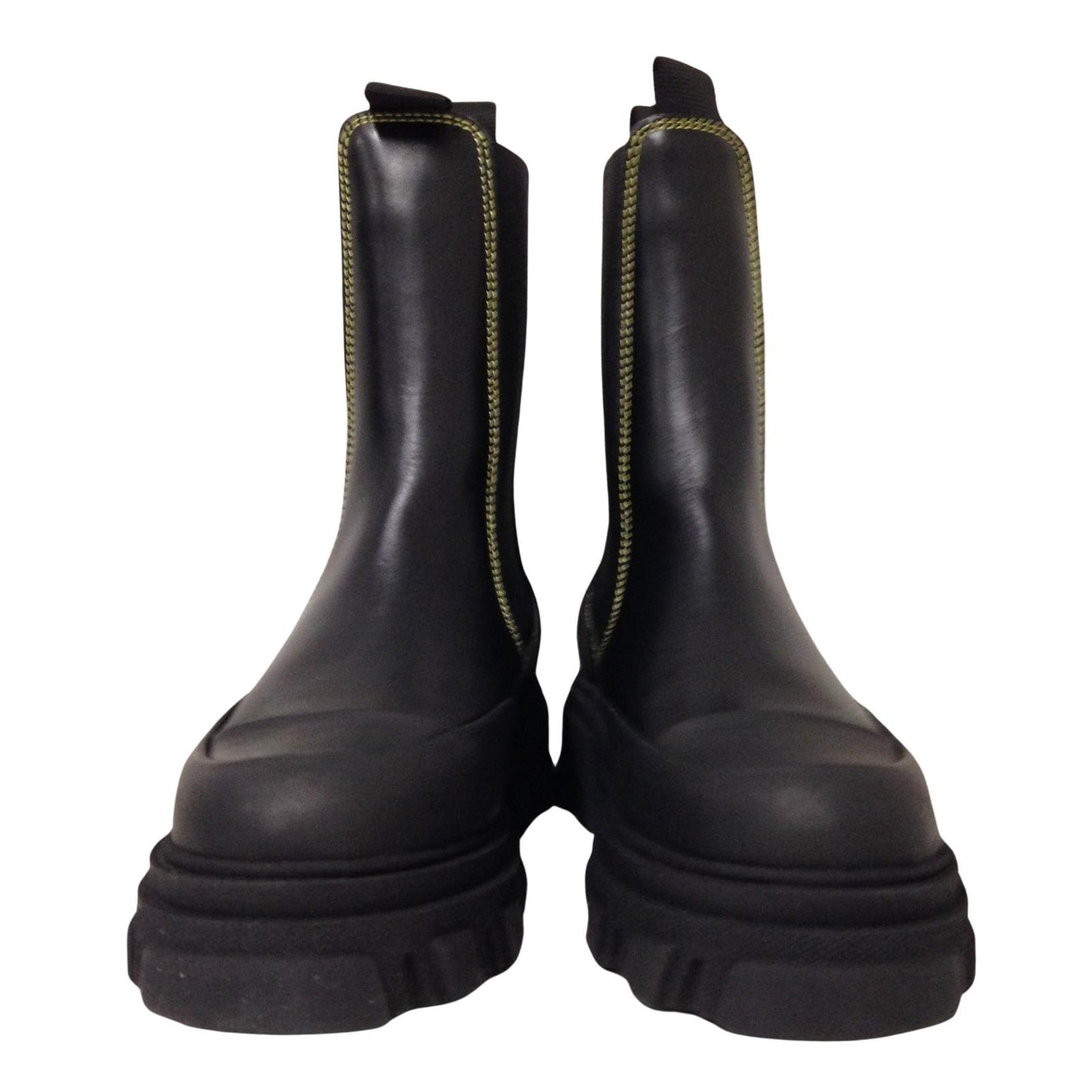 GANNI Mid Chelsea Boot Leather Yellow Stitching Ladies Shoe UK4 NEW RRP 355