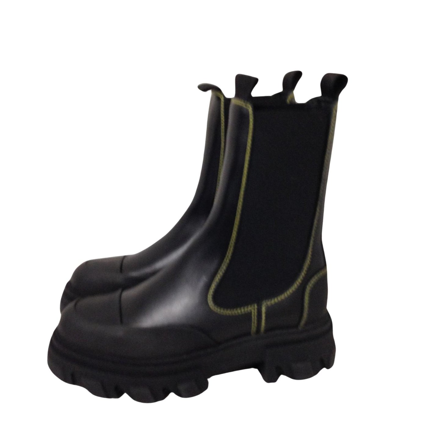 GANNI Mid Chelsea Boot Leather Yellow Stitching Ladies Shoe UK4 NEW RRP 355