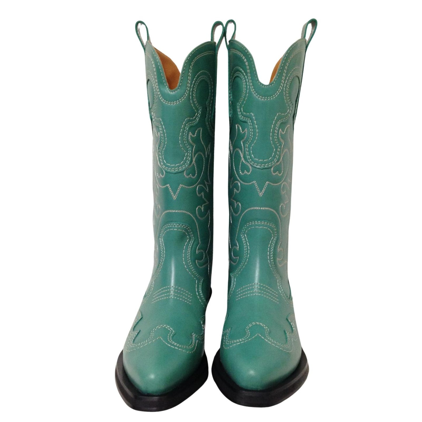 GANNI Mid Shaft Embroidered Western Cowboy Boot Ladies Green UK5 NEW RRP 525