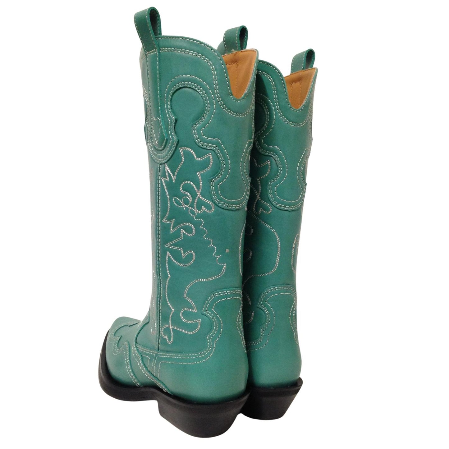 GANNI Mid Shaft Embroidered Western Cowboy Boot Ladies Green UK5 NEW RRP 525