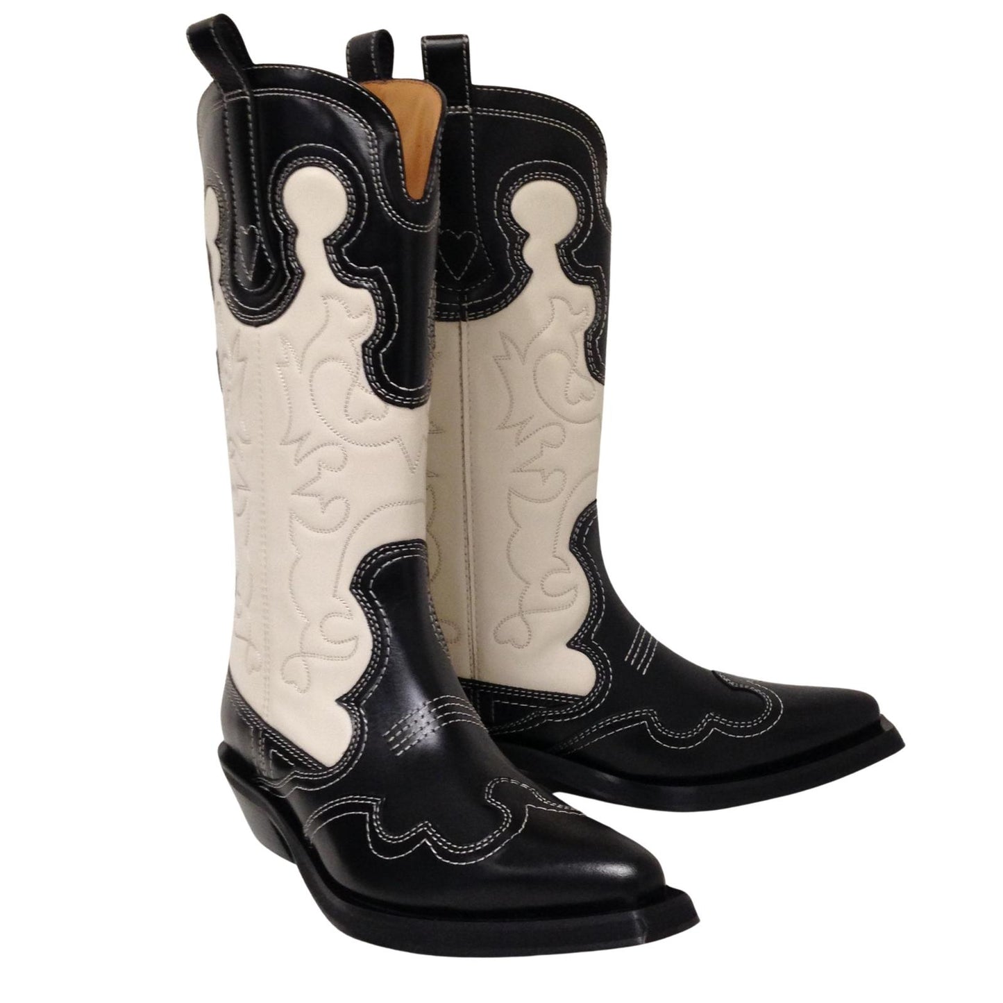GANNI Mid Embroidered Black White Western Cowboy Boot Ladies UK7 NEW RRP 525
