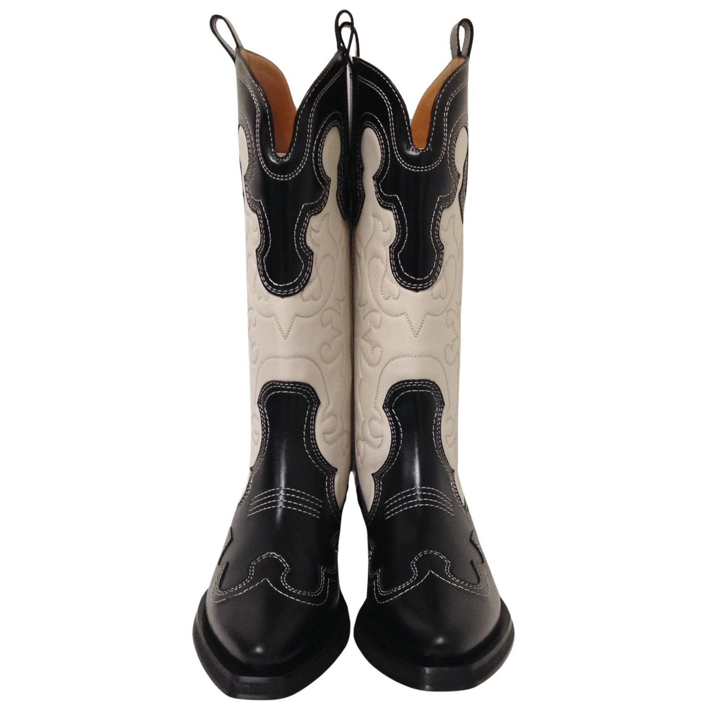 GANNI Mid Embroidered Black White Western Cowboy Boot Ladies UK7 NEW RRP 525