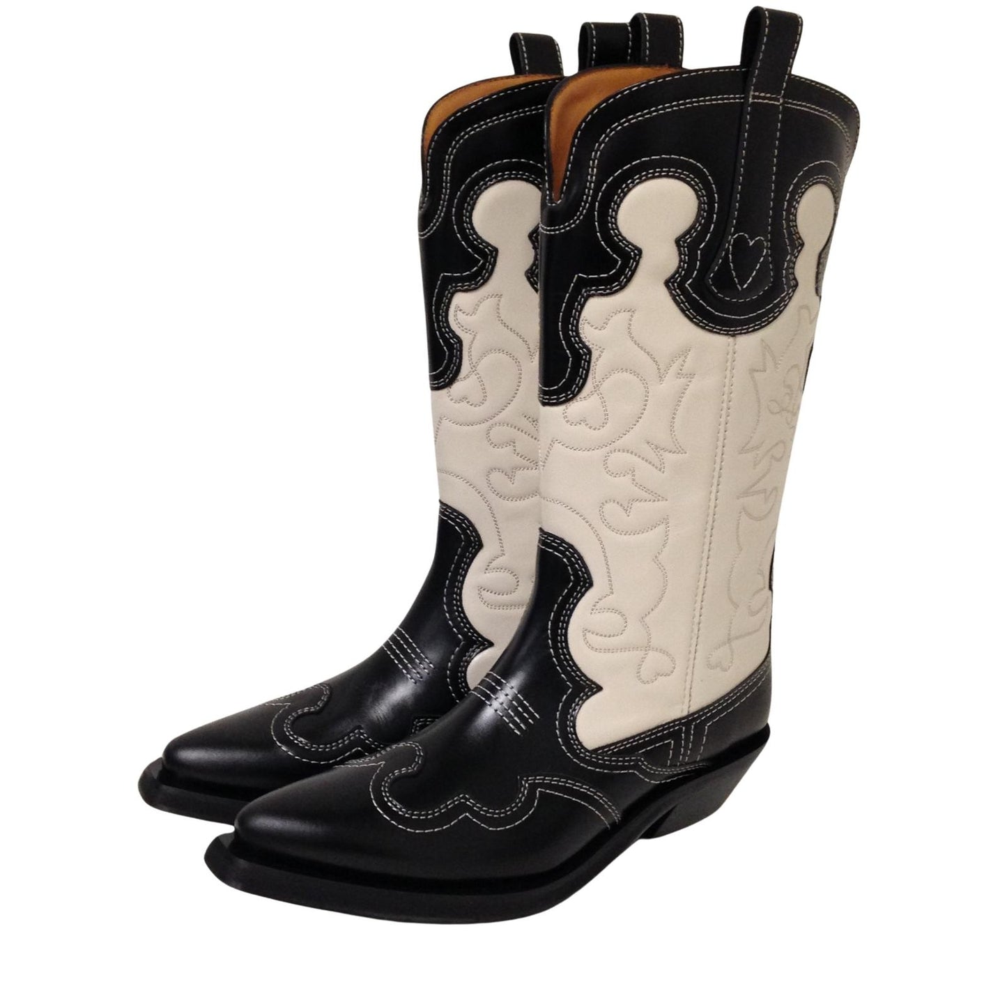 GANNI Mid Embroidered Black White Western Cowboy Boot Ladies UK7 NEW RRP 525