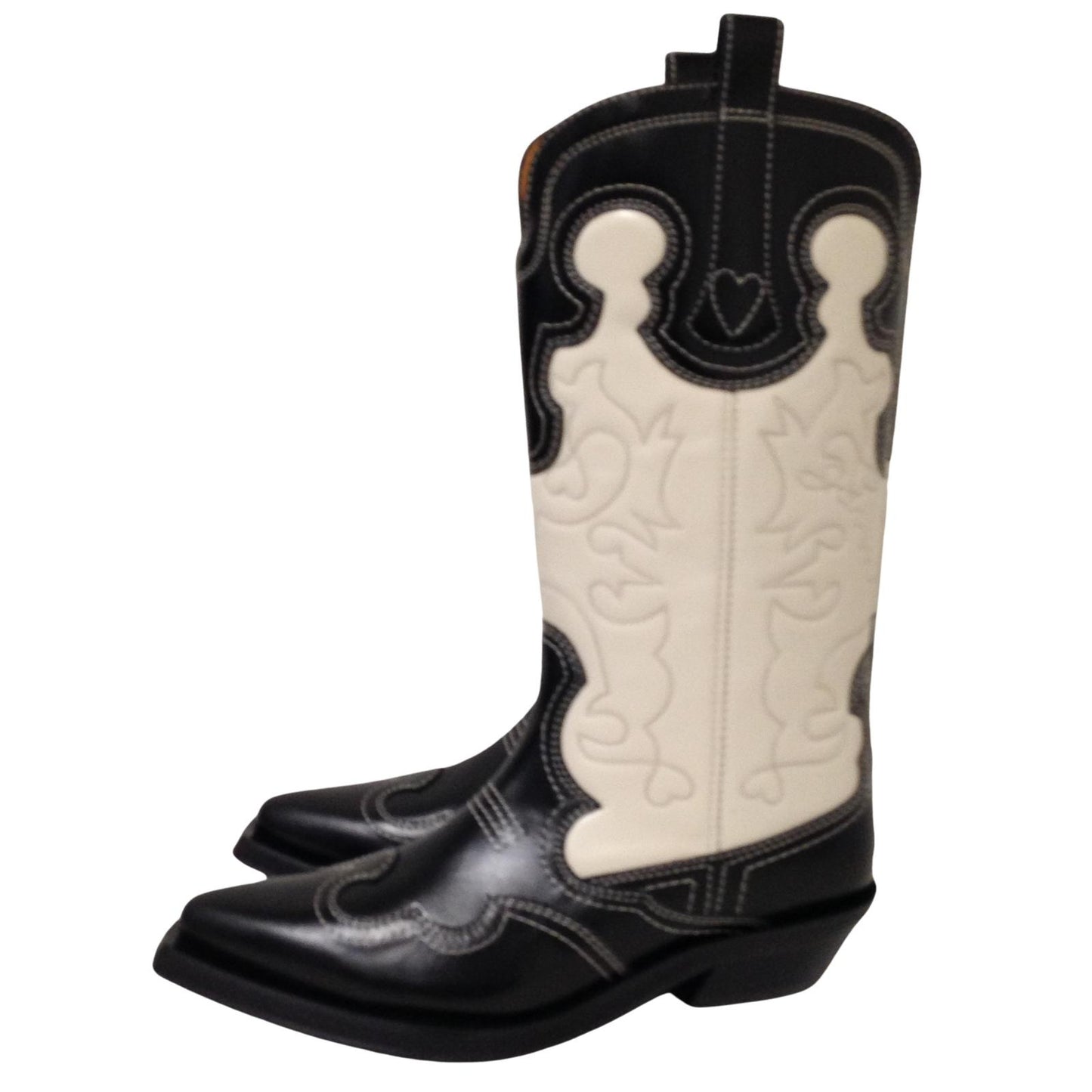 GANNI Mid Embroidered Black White Western Cowboy Boot Ladies UK7 NEW RRP 525