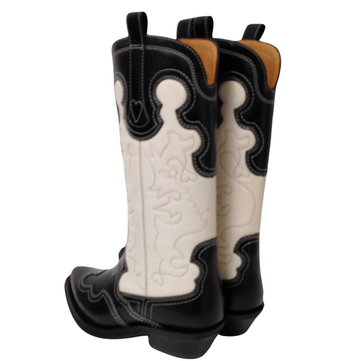 GANNI Mid Embroidered Black White Western Cowboy Boot Ladies UK7 NEW RRP 525