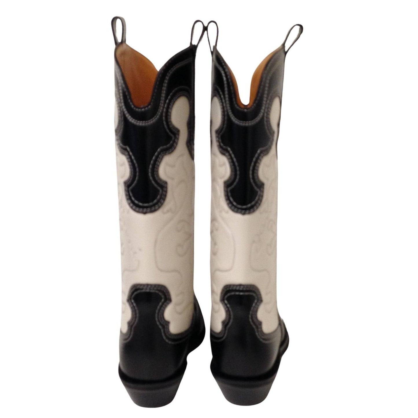 GANNI Mid Embroidered Black White Western Cowboy Boot Ladies UK7 NEW RRP 525