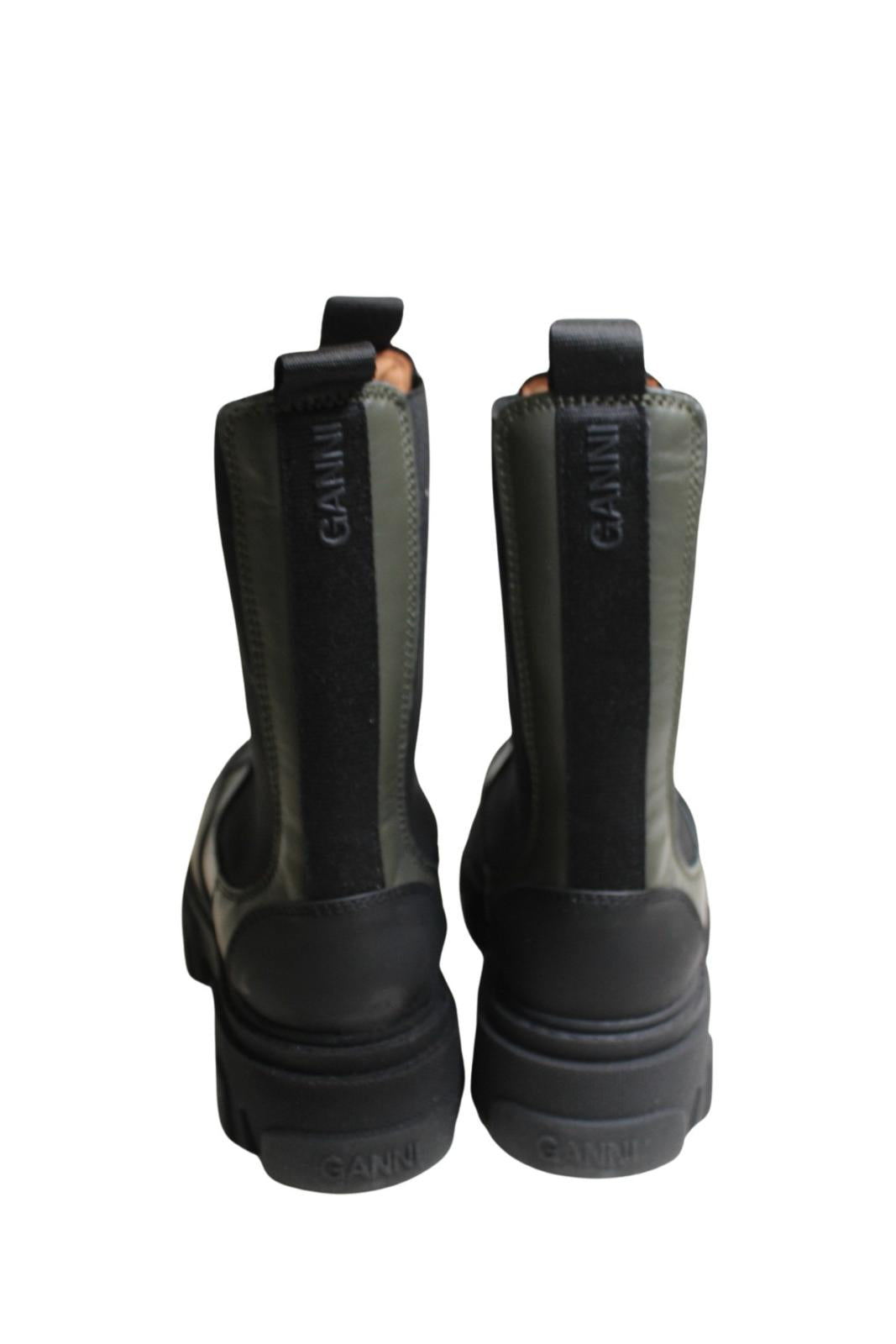 GANNI Ladies Kalamata Green Black Leather Mid Chelsea Boots EU37 UK4 NEW RRP345