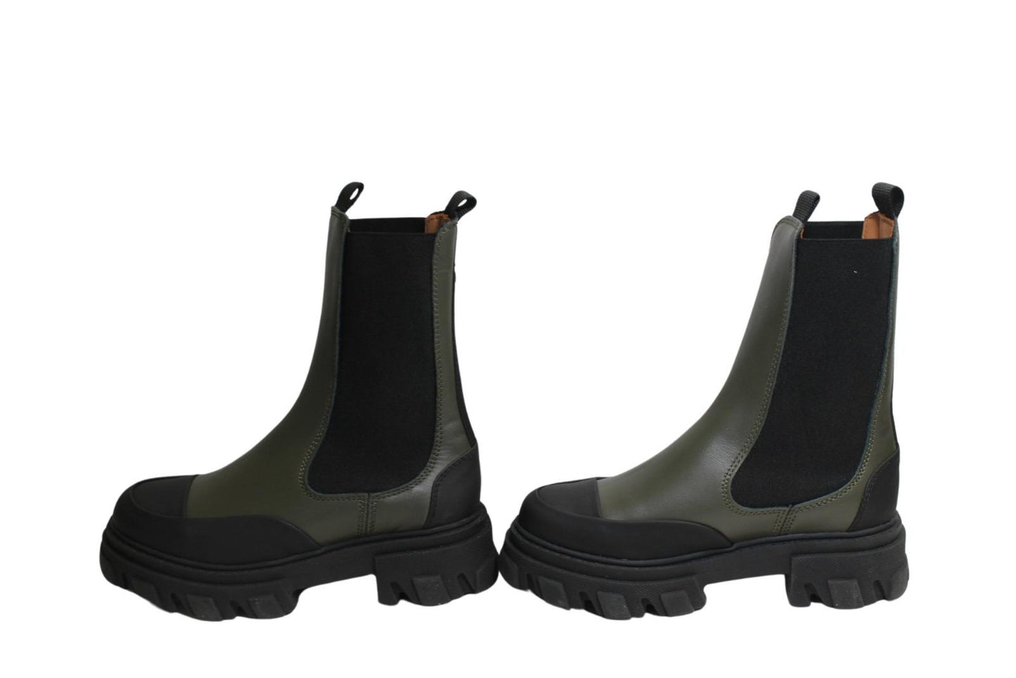 GANNI Ladies Kalamata Green Black Leather Mid Chelsea Boots EU37 UK4 NEW RRP345