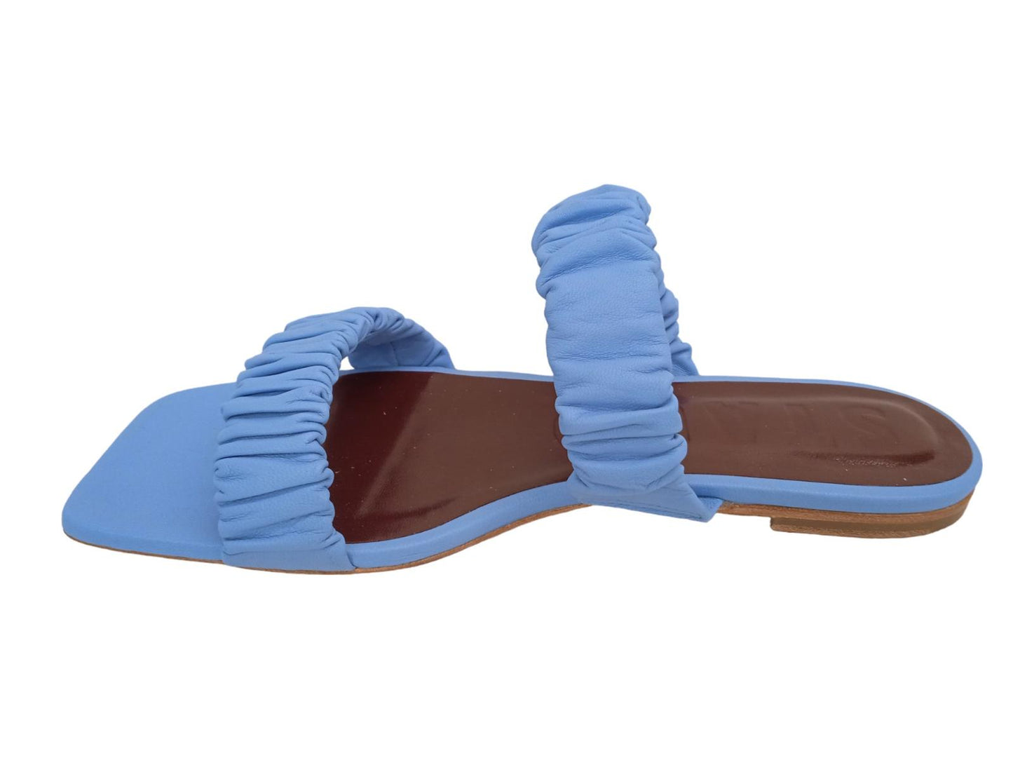 STAUD Maya Shoes Ruched Leather Sandals Azure Blue EU40 UK7 NEW RRP215