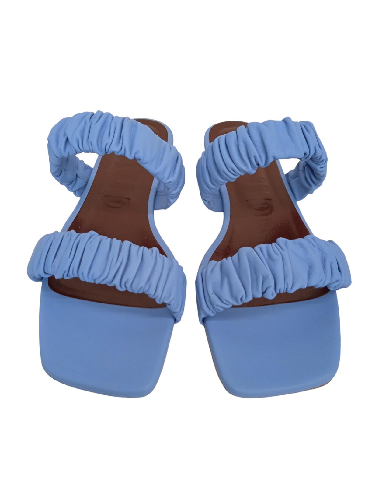 STAUD Maya Shoes Ruched Leather Sandals Azure Blue EU40 UK7 NEW RRP215