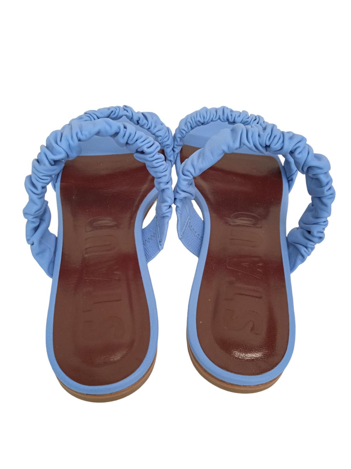 STAUD Maya Shoes Ruched Leather Sandals Azure Blue EU40 UK7 NEW RRP215