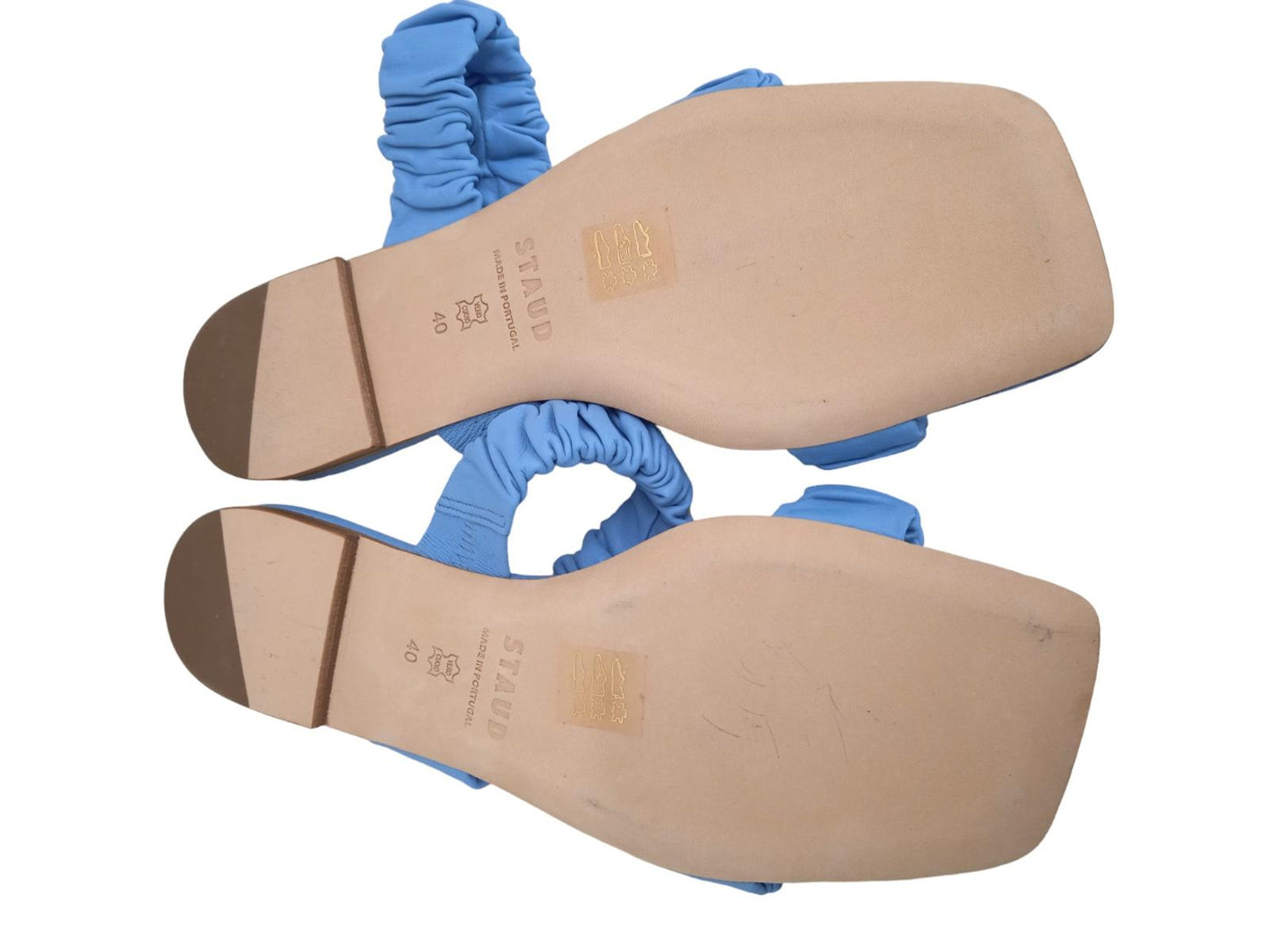 STAUD Maya Shoes Ruched Leather Sandals Azure Blue EU40 UK7 NEW RRP215