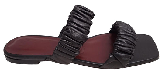 STAUD Maya Ruched Leather Double Strap Sandals Black EU38 UK5 NEW RRP215