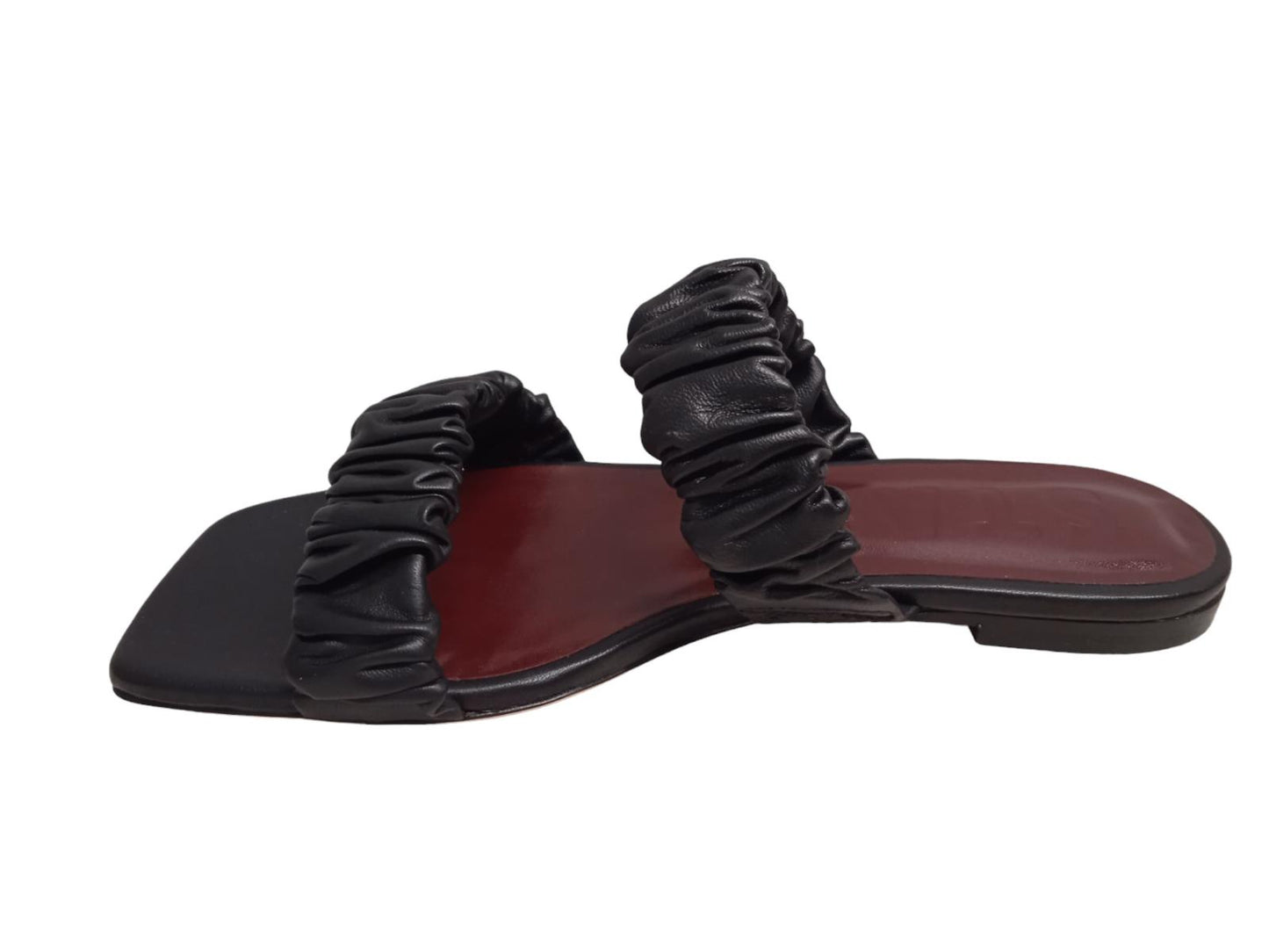 STAUD Maya Ruched Leather Double Strap Sandals Black EU38 UK5 NEW RRP215