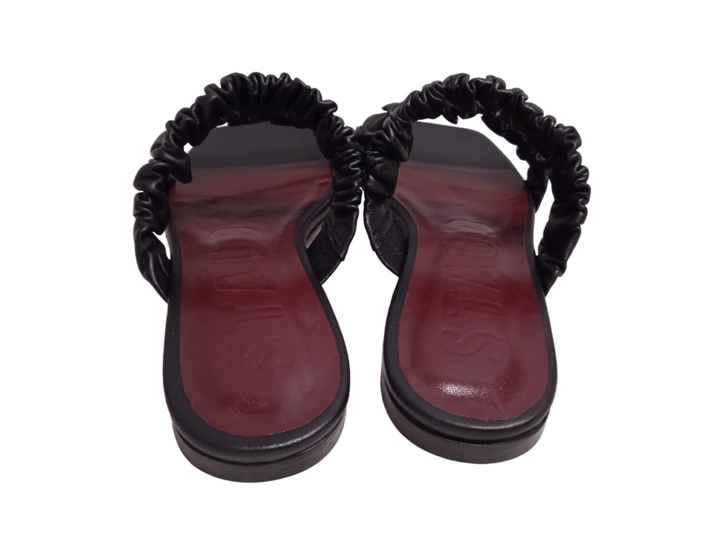 STAUD Maya Ruched Leather Double Strap Sandals Black EU38 UK5 NEW RRP215