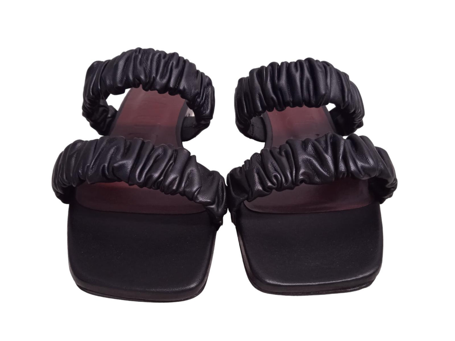 STAUD Maya Ruched Leather Double Strap Sandals Black EU38 UK5 NEW RRP215