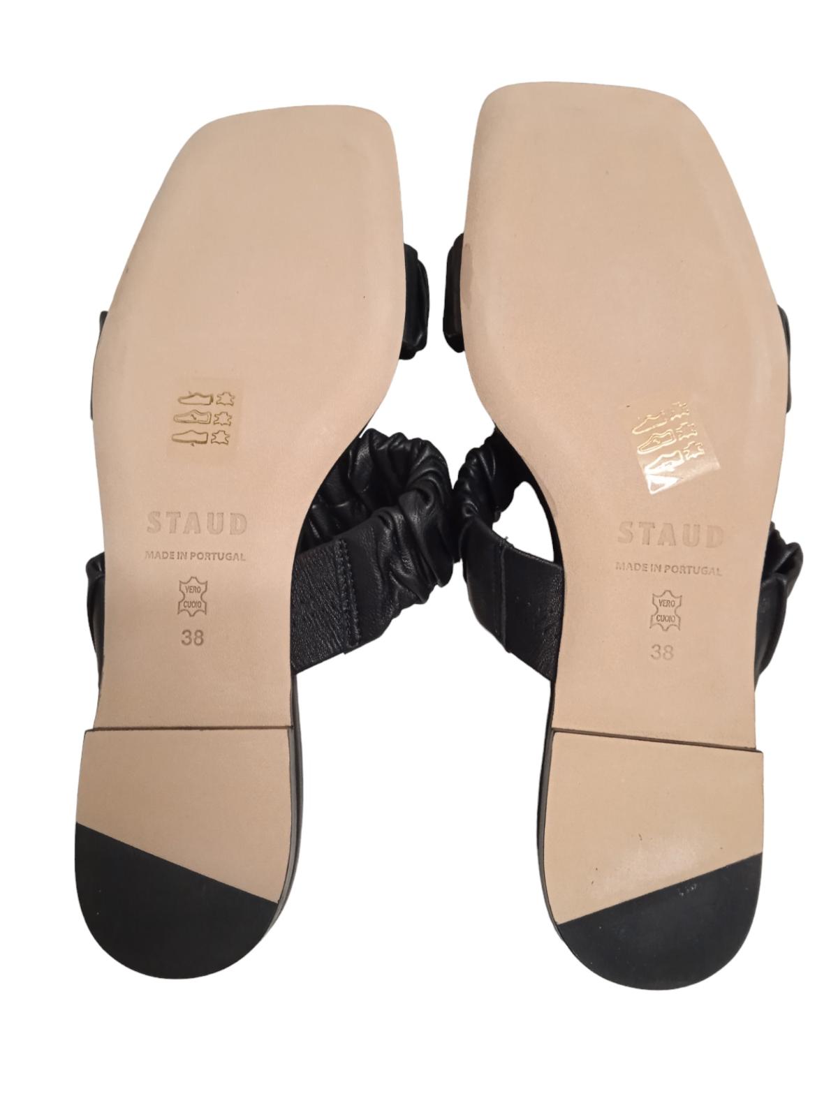 STAUD Maya Ruched Leather Double Strap Sandals Black EU38 UK5 NEW RRP215
