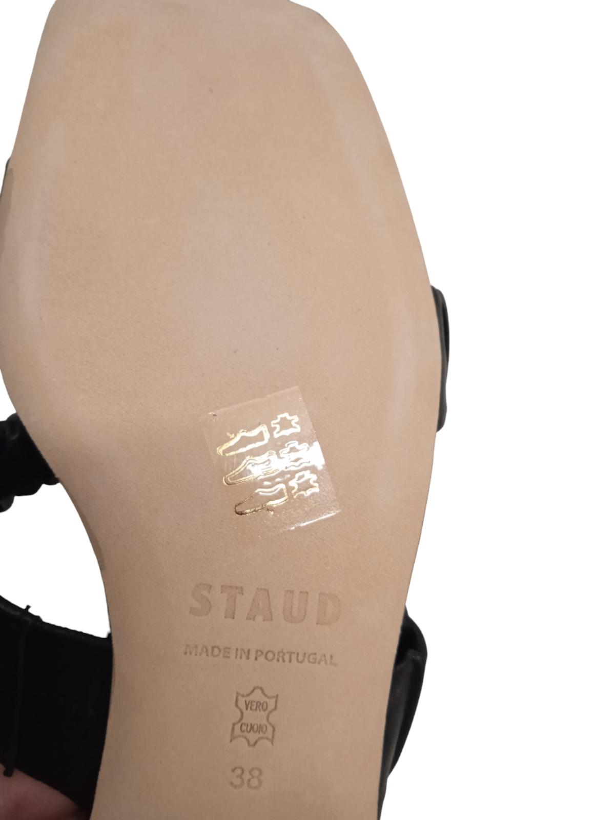 STAUD Maya Ruched Leather Double Strap Sandals Black EU38 UK5 NEW RRP215